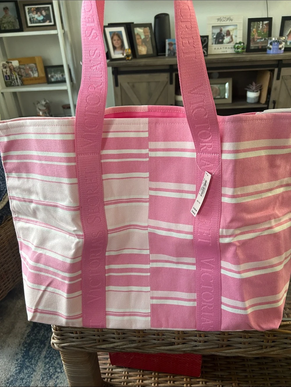 Victoria's Secret Pink and White Striped Canvas Tote